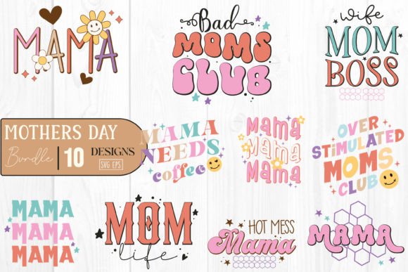 Retro Mothers Day Svg Bundle Mom Love Graphics and Crafts